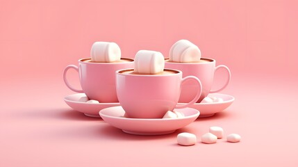 Professional Render of Coffee Cups on Pink Background for Hot Beverages Promotion