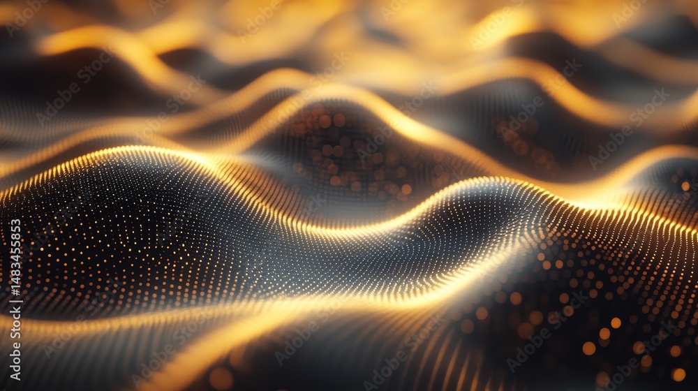Poster abstract digital representation of undulating surfaces with warm light.
