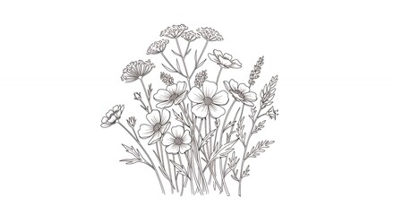 Fototapeta premium Detailed gray scale flowers and plants graphic design