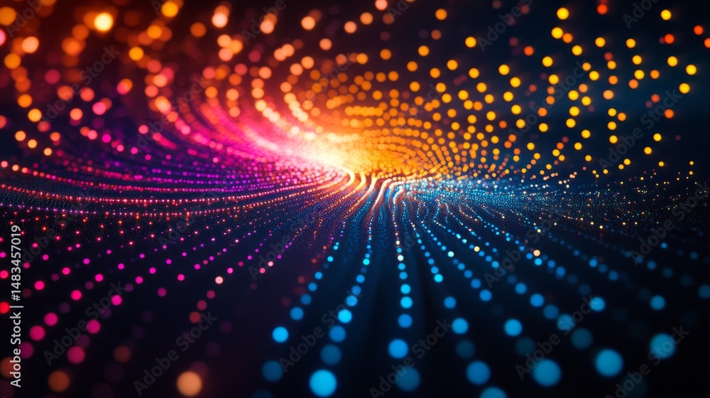 Poster abstract swirling pattern of glowing points.