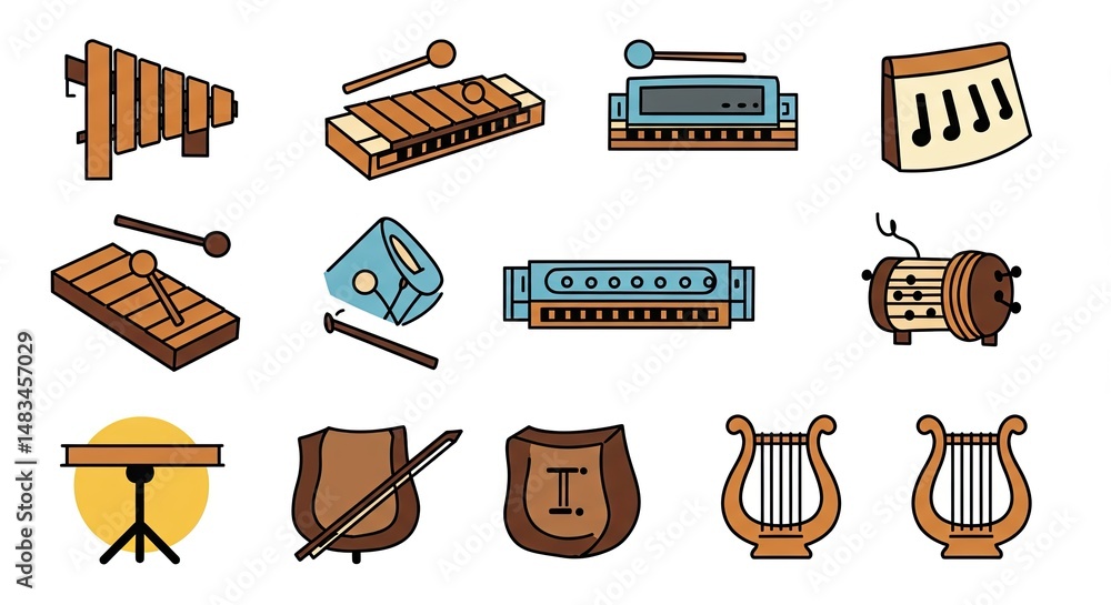 Poster set of musical instruments illustrations, perfect for music-related design projects