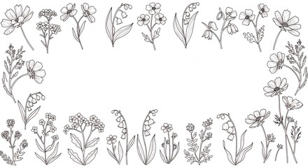 Fototapeta premium Floral line art border for design