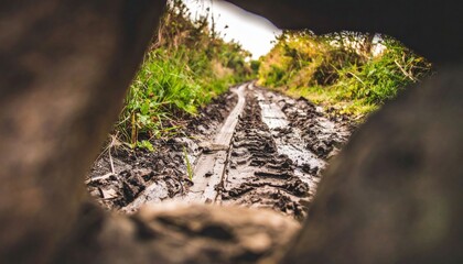 Obraz premium Muddy Trail Through Forest Pathway