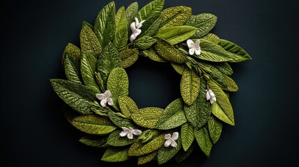 Elegant Wreath with Green Leaves and White Flowers for Home Decor