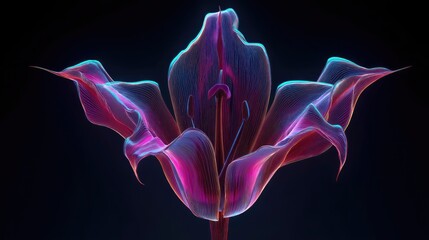 A futuristic geometric tulip design with sharp angular petals and neon-lit outlines