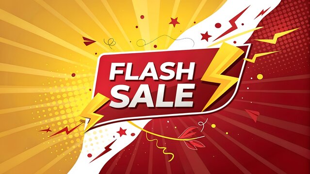Dynamic Flash Sale Advertisement with Bold Typography Lightning Bolts and Starburst Background