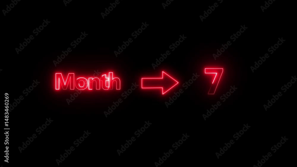 Poster abstract glowing text month month 7 pass light neon effect background. day of month with transparent