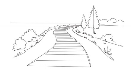Obraz premium Hand drawn winding path through scenic landscape