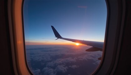 Sunset Flight: Aerial View of Cloudscape from Airplane Window