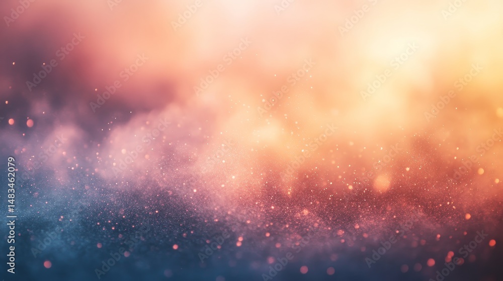 Poster abstract display of soft, warm colors and shimmering particles.