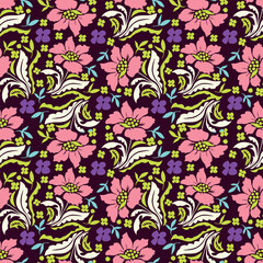 Elegant trendy vector ditsy floral seamless pattern design of beautiful abstract flowers and leaves. Foliage repeat texture background. Suitable for wallpaper, surface printing and textile