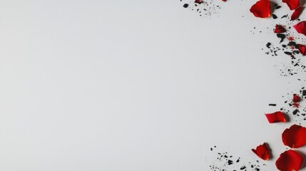 Red petals scattered on a white background.