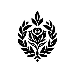 Elegant Black & White Floral Emblem, Minimalist Design