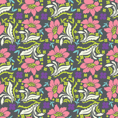 Elegant trendy vector ditsy floral seamless pattern design of beautiful abstract flowers and leaves. Foliage repeat texture background. Suitable for wallpaper, surface printing and textile