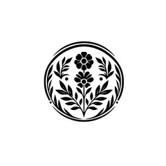 Elegant Floral Emblem: Black & White Botanical Design