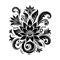 Ornamental Floral Design in Black and White, Elegant Pattern