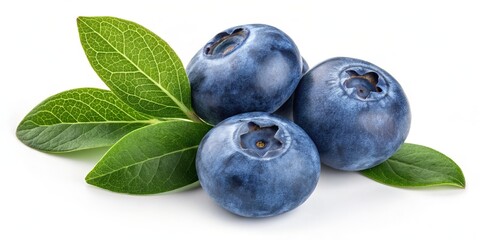 Fototapeta premium Close-up of Three Blueberries with Leaves Still Life Photography, Fruit, Nature Blueberry, Photography