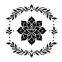 Elegant Black Floral Ornament on White Background