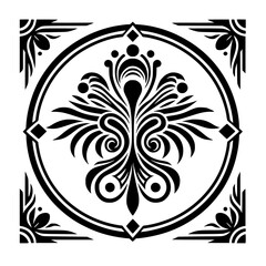Ornamental Floral Design in Black & White, Geometric Pattern