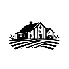 Black & White Farmhouse Illustration: Rural Icon, Countryside Design