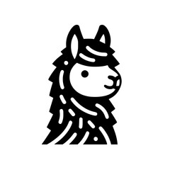 Minimalist Black and White Llama Icon, Logo Design, Flat Style