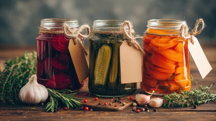 Pickled Vegetables Jars on Table - Food Preservation Concept