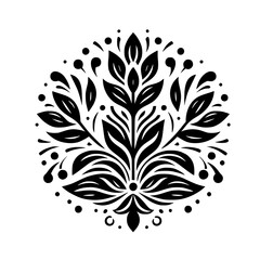 Elegant Black & White Floral Ornament, Decorative Vector Design