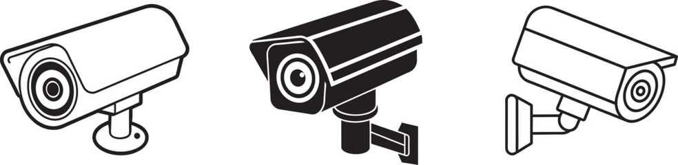 CCTV camera icon vector silhouette, security camera vector illustration on a white background