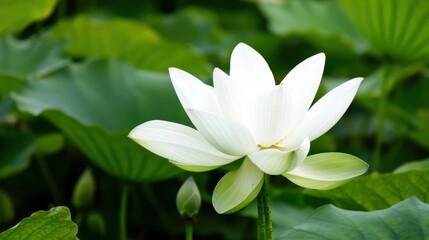 A white lotus flower in full bloom.