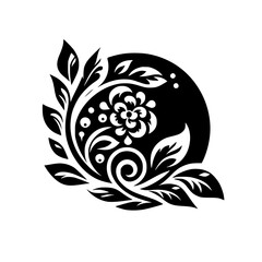 Elegant Floral Silhouette: Black and White Decorative Design