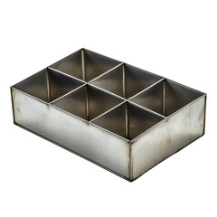 metal sorting box with compartments on white background
