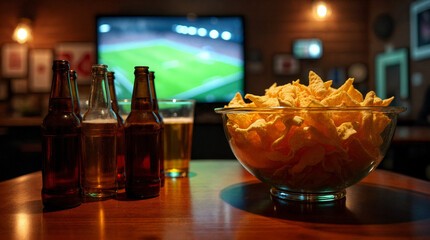 As the match heats up on screen, the bar comes alive with cheers, raised glasses, and shared excitement. Chips disappear fast, beer flows steadily, and the spirit of the game binds everyone together.