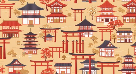 Naklejka premium Traditional Japanese Architecture Pattern