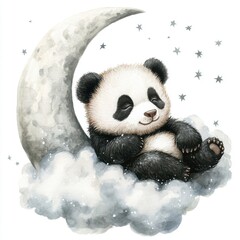 Cute Panda Sleeping Moon And