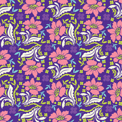 Elegant trendy vector ditsy floral seamless pattern design of beautiful abstract flowers and leaves. Foliage repeat texture background. Suitable for wallpaper, surface printing and textile