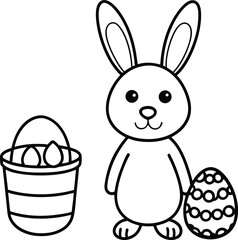 Easter Bunny with Basket and Painted Eggs &ndash; Coloring Page for Kids