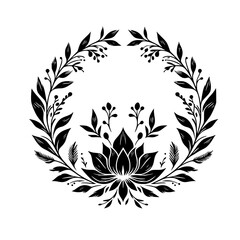 Elegant Black & White Floral Wreath Illustration