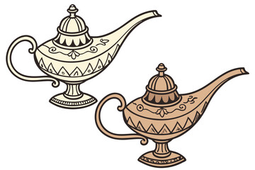 110 golden teapot with ornate designs, copper teapot with intricate pattern, two traditional eastern style teapots