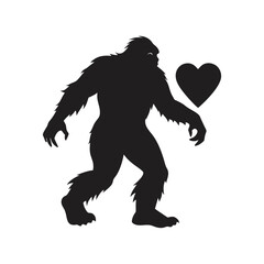 bigfoot heart valentines day yeti silhouette vector