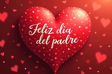 A red heart with white text "Feliz dia del padre" on it, surrounded by numerous small hearts, perfect for Spanish - speaking Father's Day expressions of love, suitable for cards, gifts