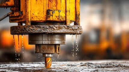 Black oil high jump oil prices impact Industrial machinery with water dripping from a drill bit.