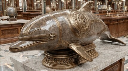 Ornate bronze dolphin sculpture