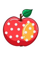 Polka dot apple illustration with leaf and stem on white background