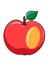 Vibrant cartoon red apple with leaf on white background