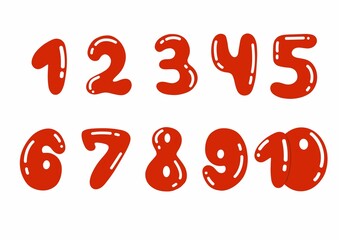 Bold red numbers with cartoon glossy design from 1 to 10