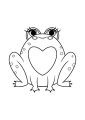 Cute cartoon frog coloring page with heart-shaped belly for kids