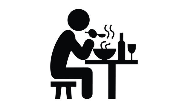 Dining Icon Vector. Person Eating Food with Spoon at Restaurant Table Illustration.