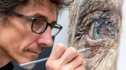 Artist working on wood sculpture