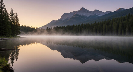 Fototapeta premium Peaceful Forest Lake at Dawn