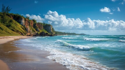 Serene Sandy Beach with Ocean Waves - Nature Relaxation Scene